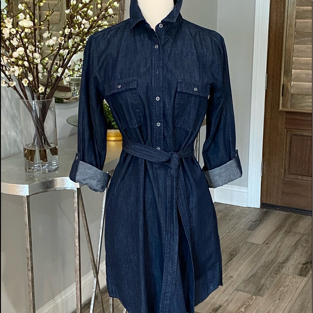 NWOT. Loft Denim Button Front Self-Tie Dress Size Small